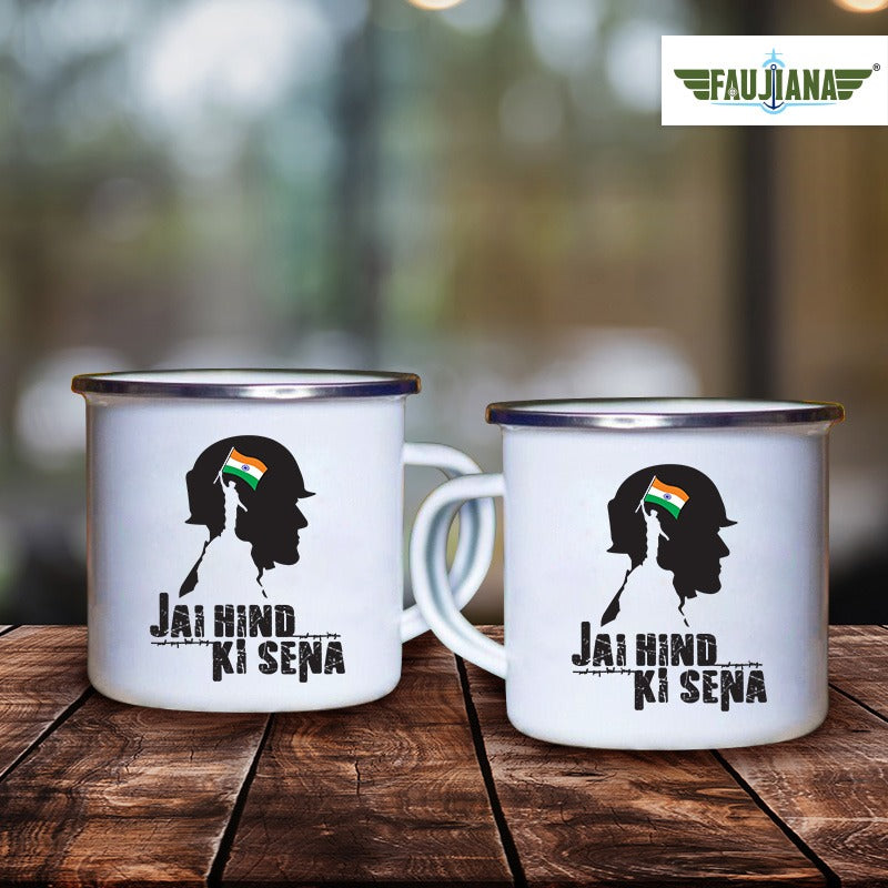 Jai Hind ki Sena - White Enamel Mug